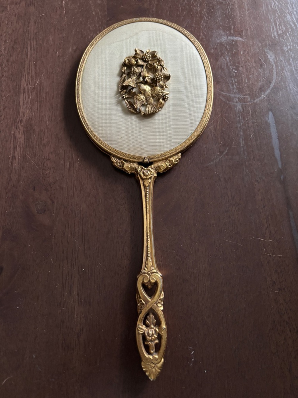 Vintage Ornate Gold Hand Mirror with Cream Backing
